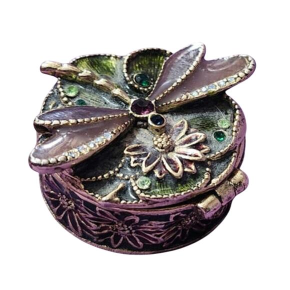 Vtg Monet Enamel Dragonfly Hinged Trinket Box Green - Picture 3 of 6